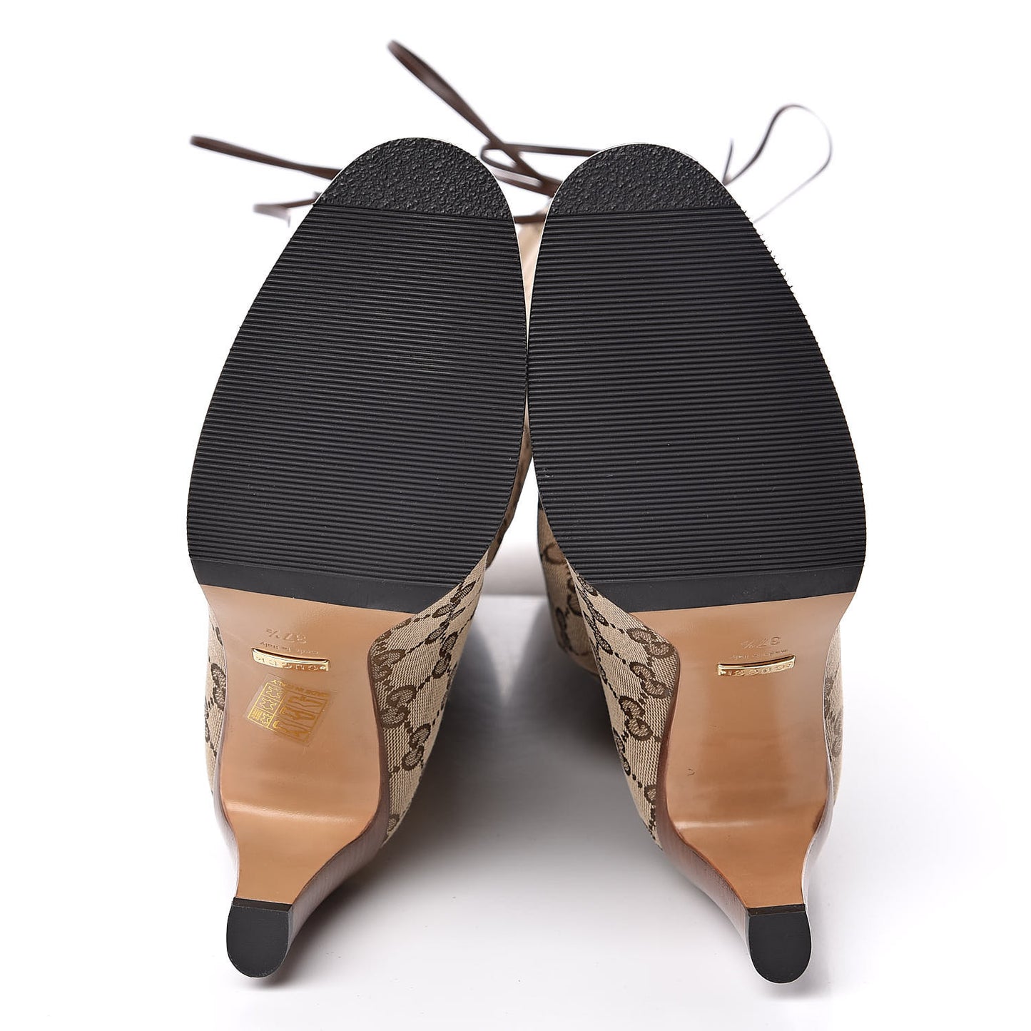 Monogram Lisa Mid Heel Boots 37.5 Beige Ebony