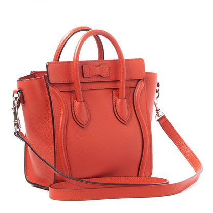 Celine Drummed Calfskin Nano Luggage Vermillion 2 of 9