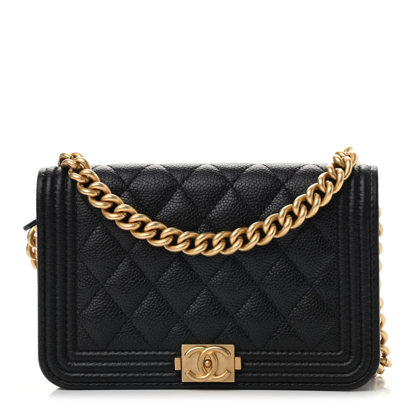 Caviar Quilted Boy Clutch With Chain Black