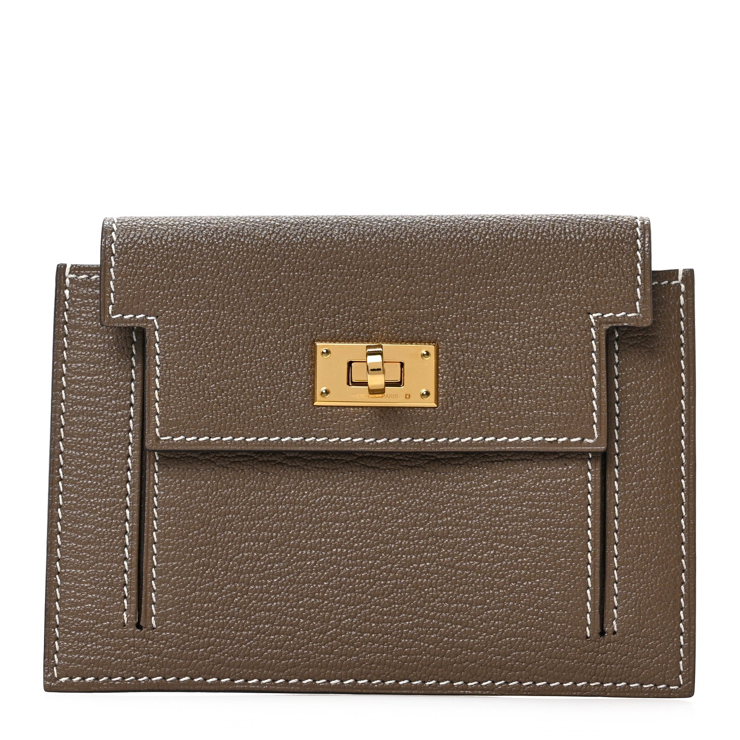Hermes Chevre Chandra Kelly Pocket Compact Wallet Etoupe 1 of 6