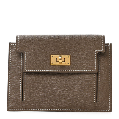 Hermes Chevre Chandra Kelly Pocket Compact Wallet Etoupe 1 of 6