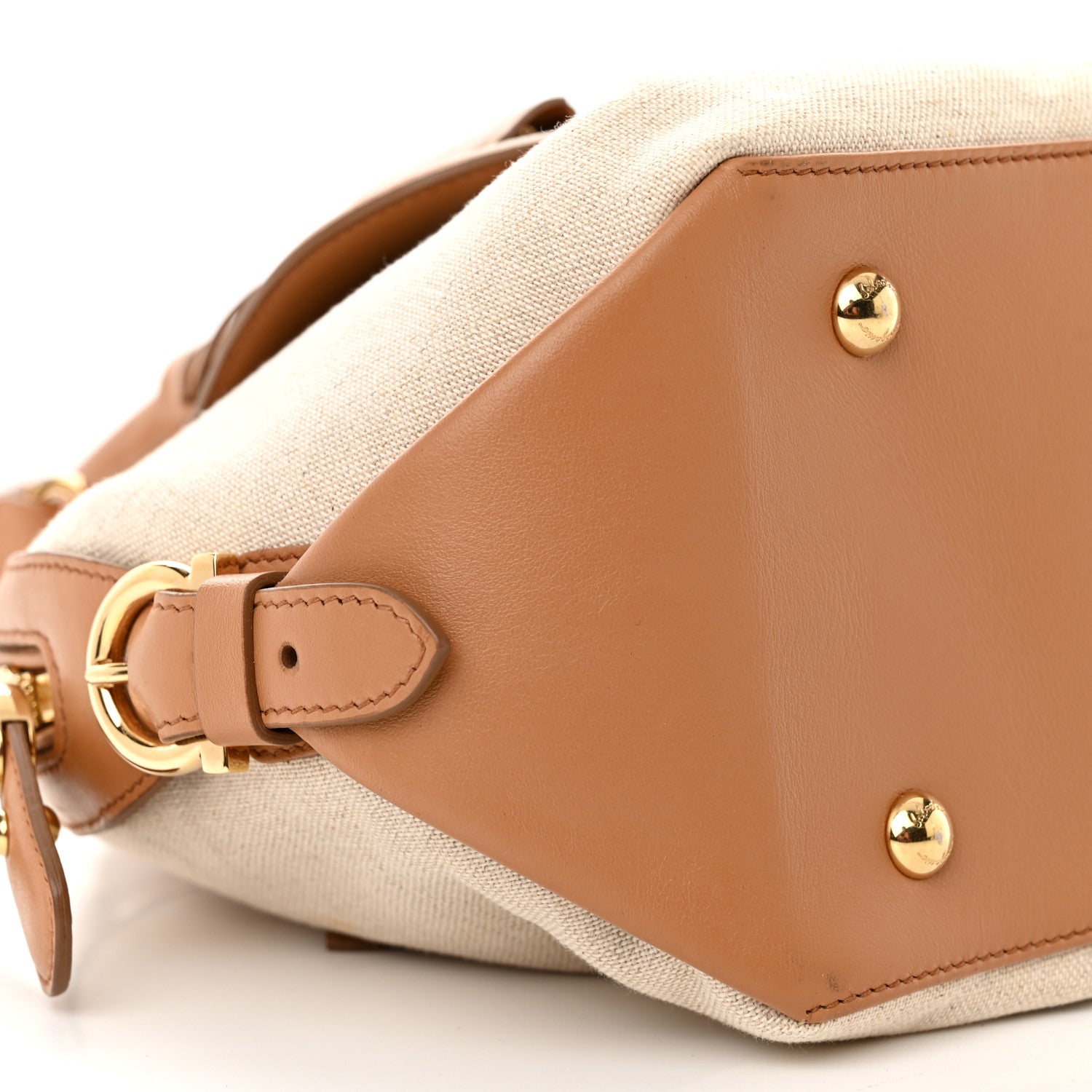 Salvatore Ferragamo Canvas Calfskin Fiamma Bag Sienne 8 of 9