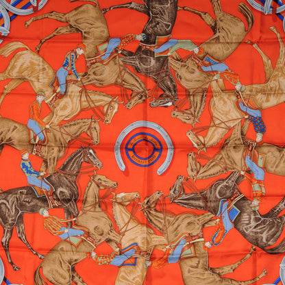 Hermes Silk La Ronde Des Jockeys Scarf 90 Orange 1 of 5