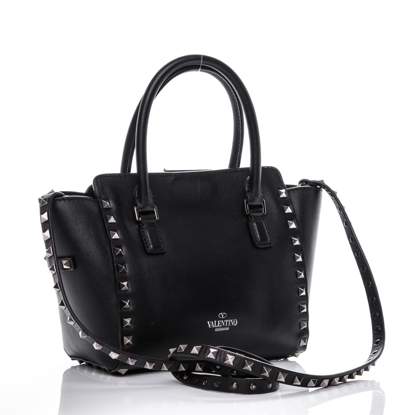 Vitello Mini Rockstud Double Handle Tote Black