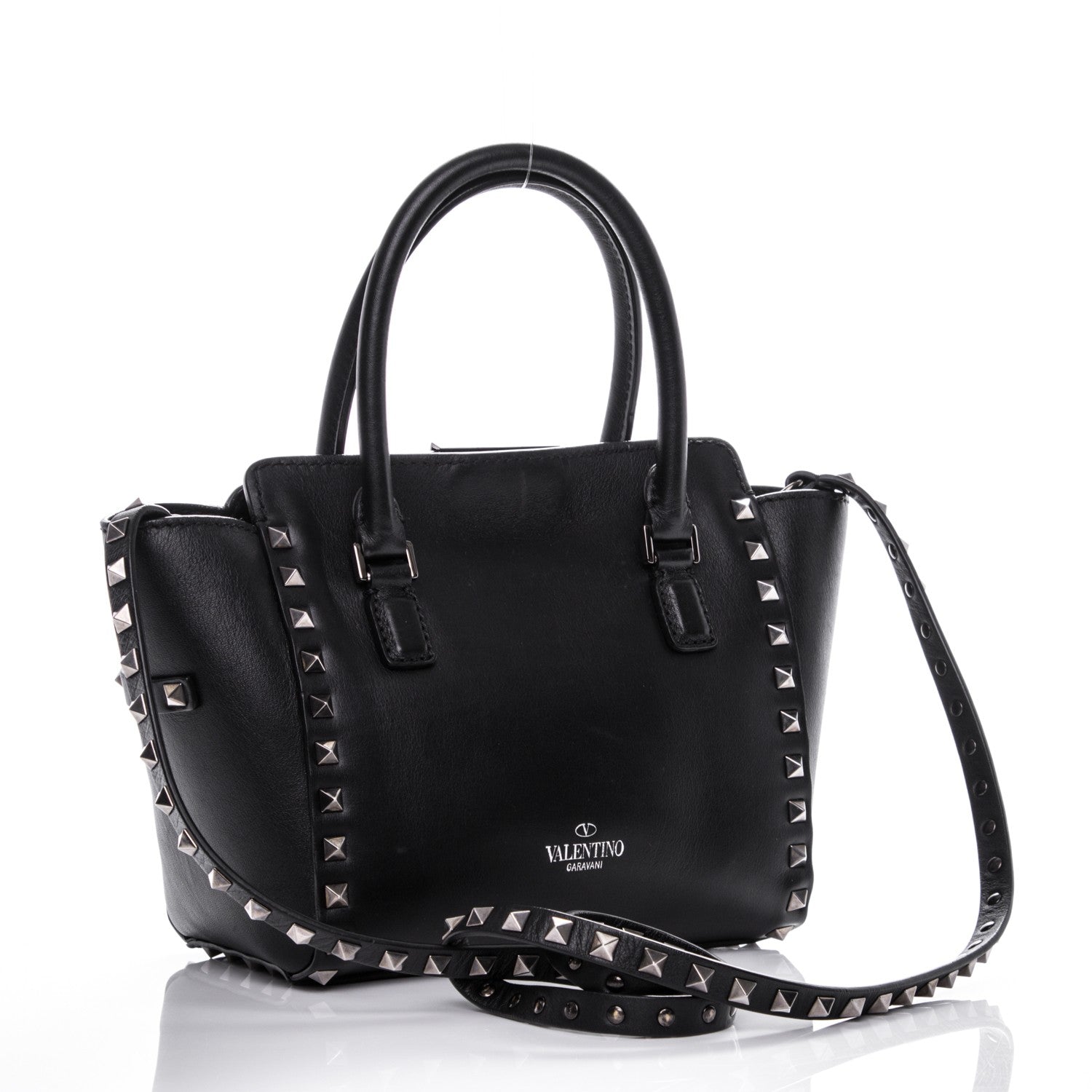 Valentino Garavani Vitello Mini Rockstud Double Handle Tote Black 5 of 6