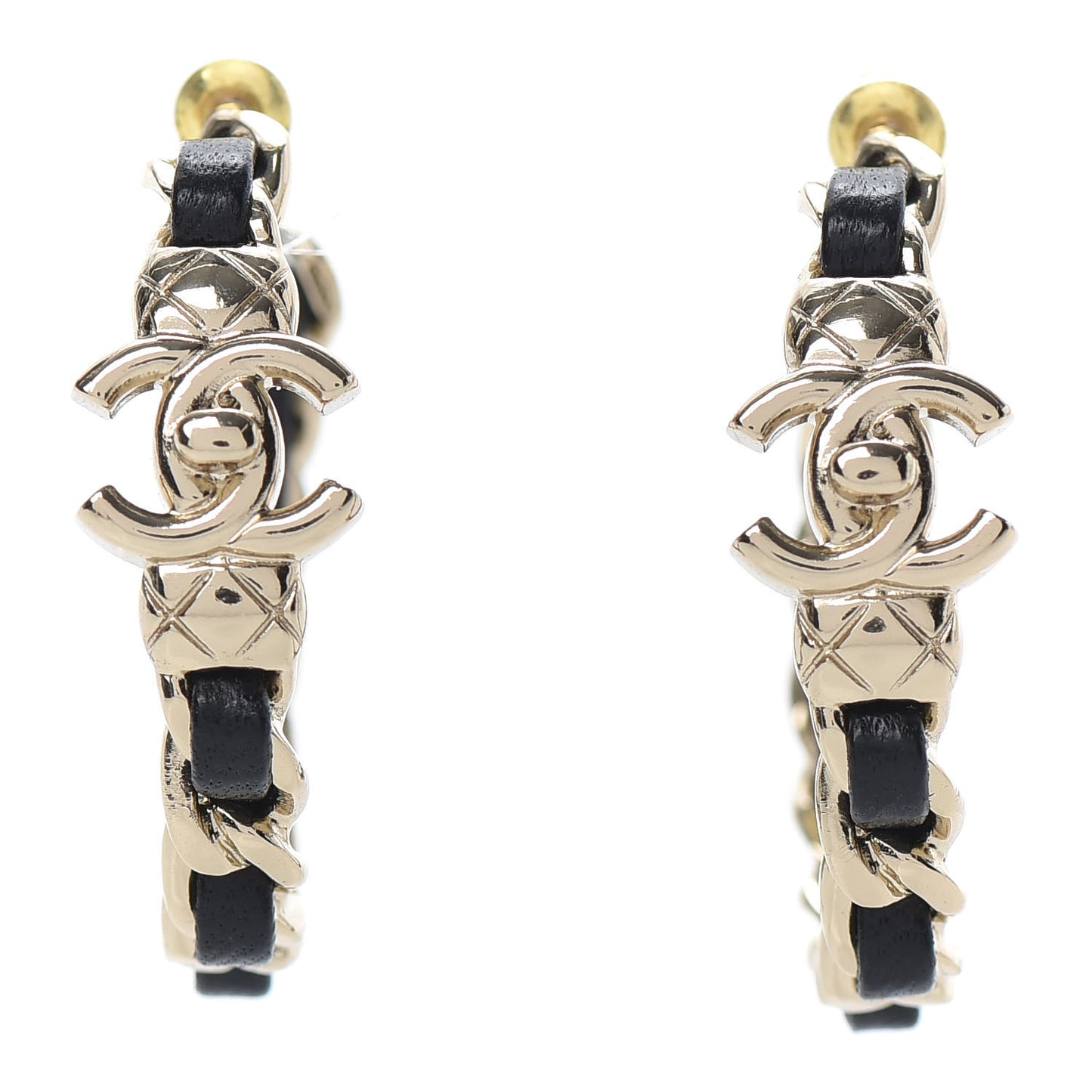 Lambskin CC Turnlock Chain Hoop Earrings Gold Black