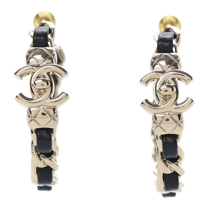 Chanel Lambskin CC Turnlock Chain Hoop Earrings Gold Black 1 of 6