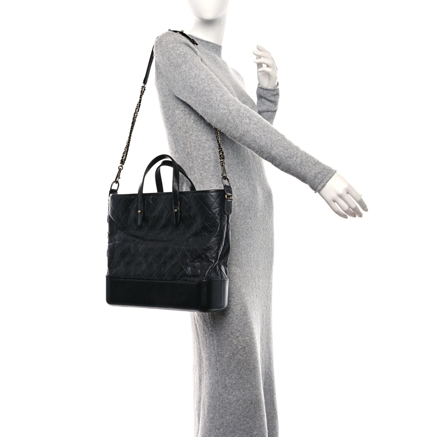 Aged Calfskin Quilted Large Gabrielle Shopping Tote Black