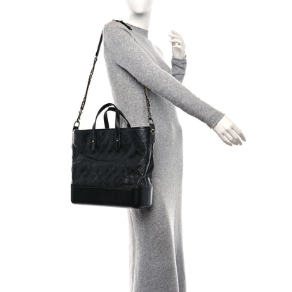 Chanel Aged Calfskin Quilted Large Gabrielle Shopping Tote Black 2 of 9