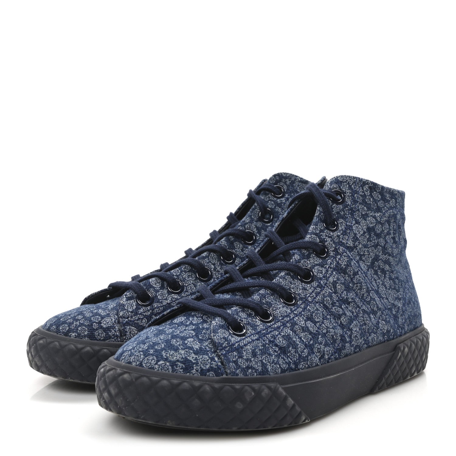 Chanel Printed Denim Quilted High Top Sneakers 37.5 Dark Blue 4 of 10