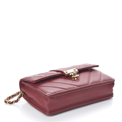 Chanel Lambskin Chevron Quilted CC Wallet On Chain WOC Red 4 of 12
