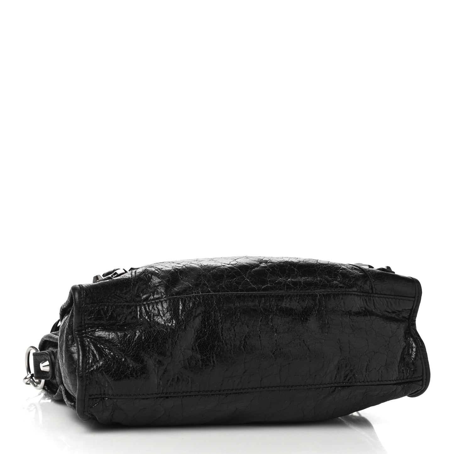 Agneau Classic Silver Hardware S City Logo Strap Black White