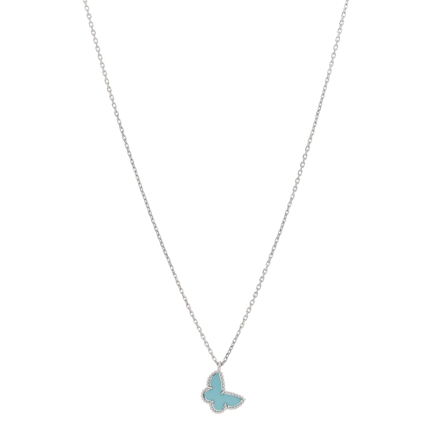 18K White Gold Turquoise Sweet Alhambra Butterfly Pendant Necklace