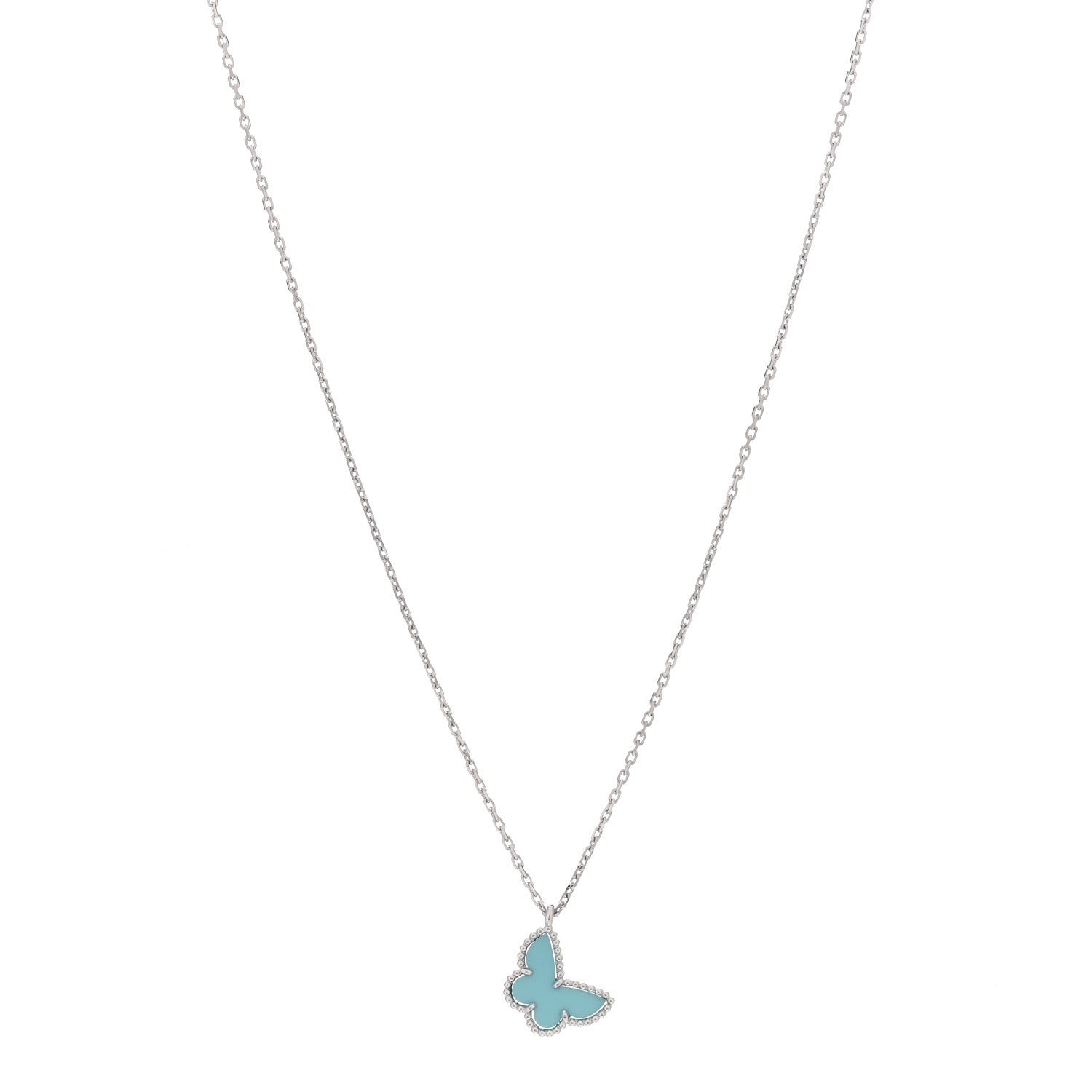 Van Cleef & Arpels 18K White Gold Turquoise Sweet Alhambra Butterfly Pendant Necklace 1 of 5