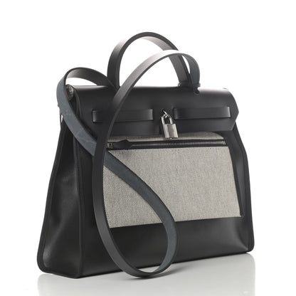 Hermes Toile H Berline Vache Hunter Herbag Zip PM 31 Black Ecru 4 of 13