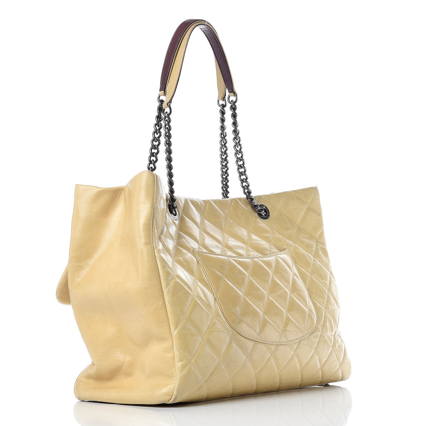 Calfskin Quilted Large Front Flap Tote Beige