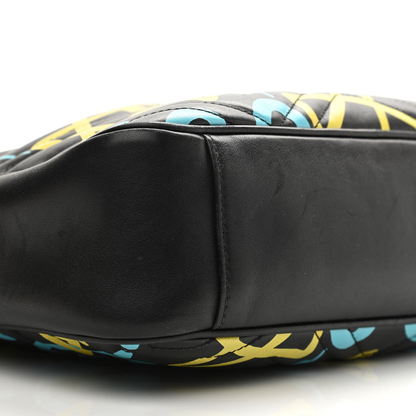 Calfskin Matelasse GucciGhost Medium GG Marmont Chain Shoulder Bag Black New Acquamarine