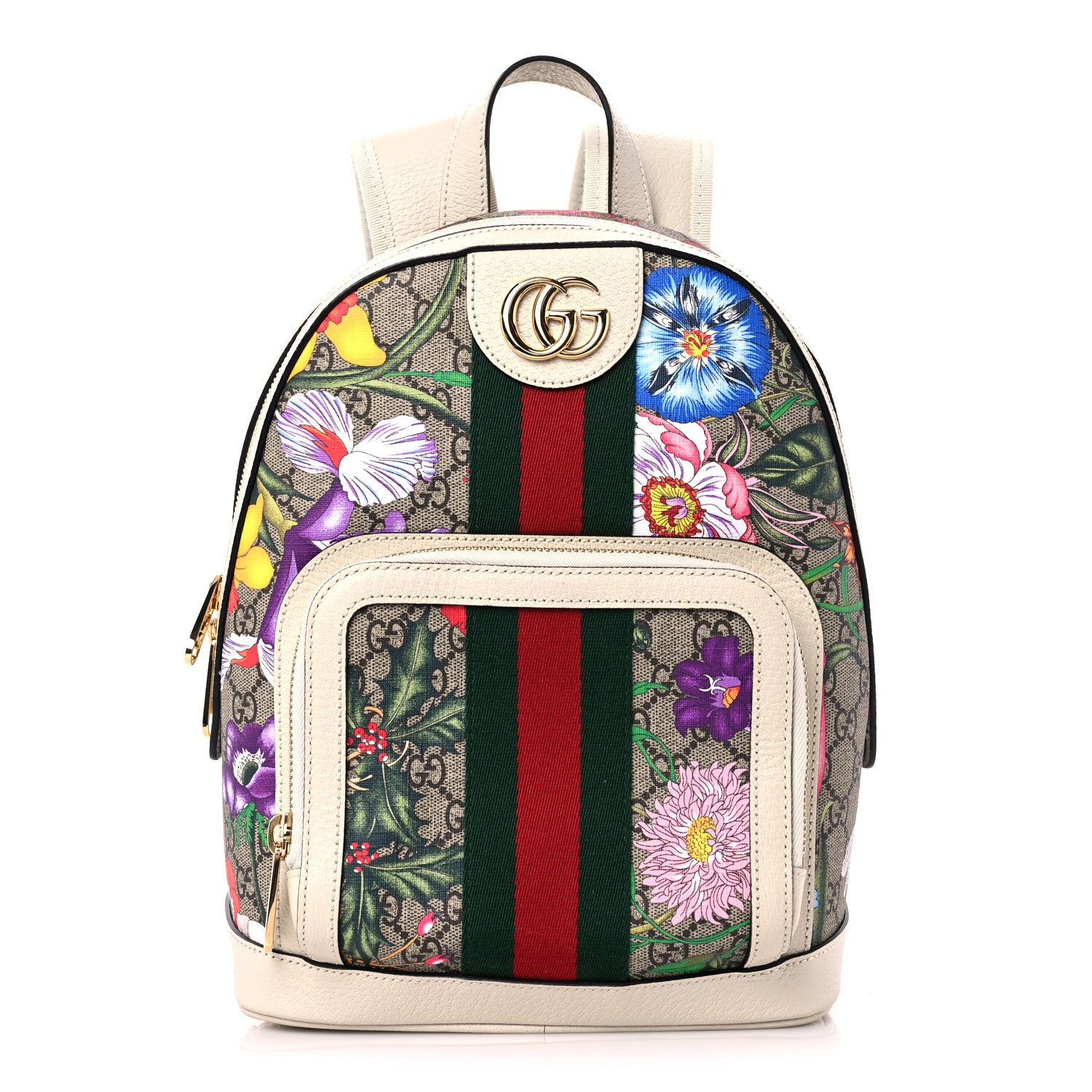 Gucci GG Supreme Monogram Flora Web Small Ophidia Day Backpack White 1 of 9