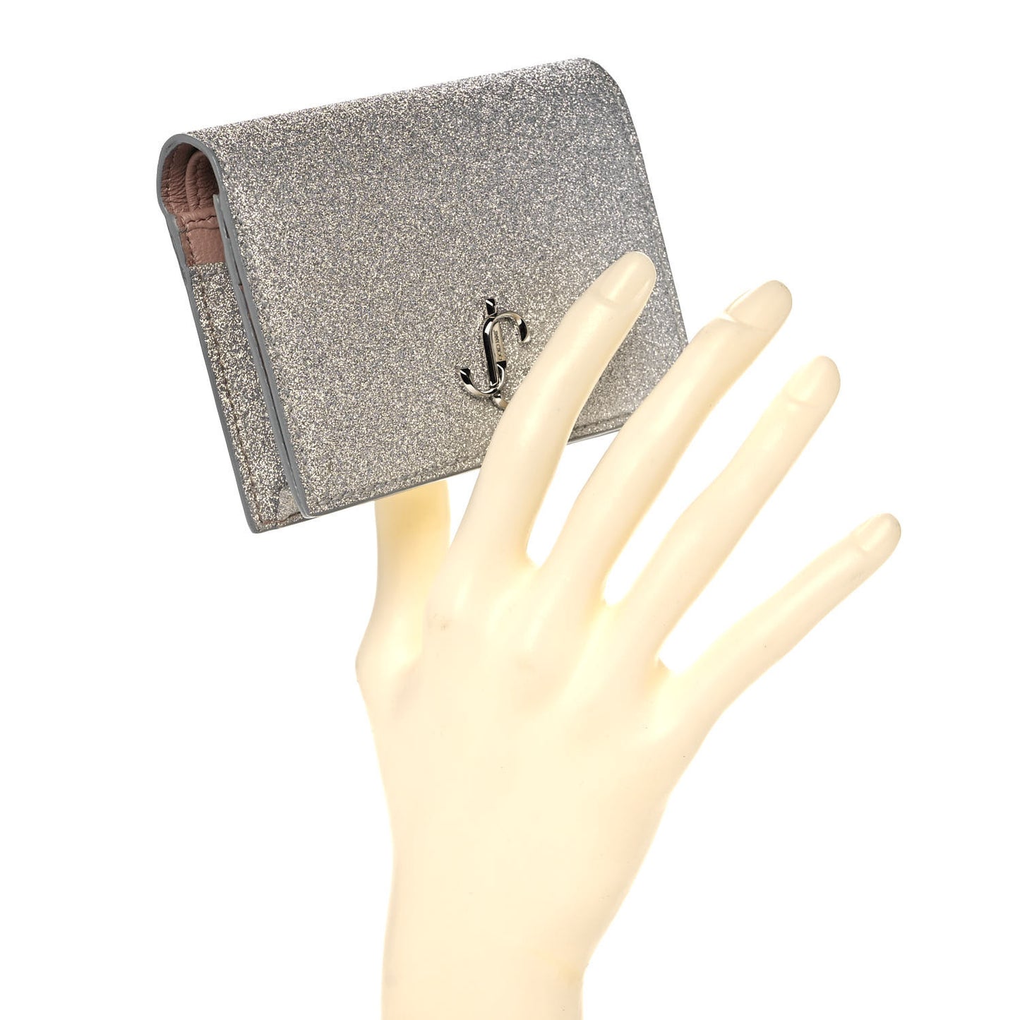 Coarse Glitter Calfskin Palace Wallet Silver