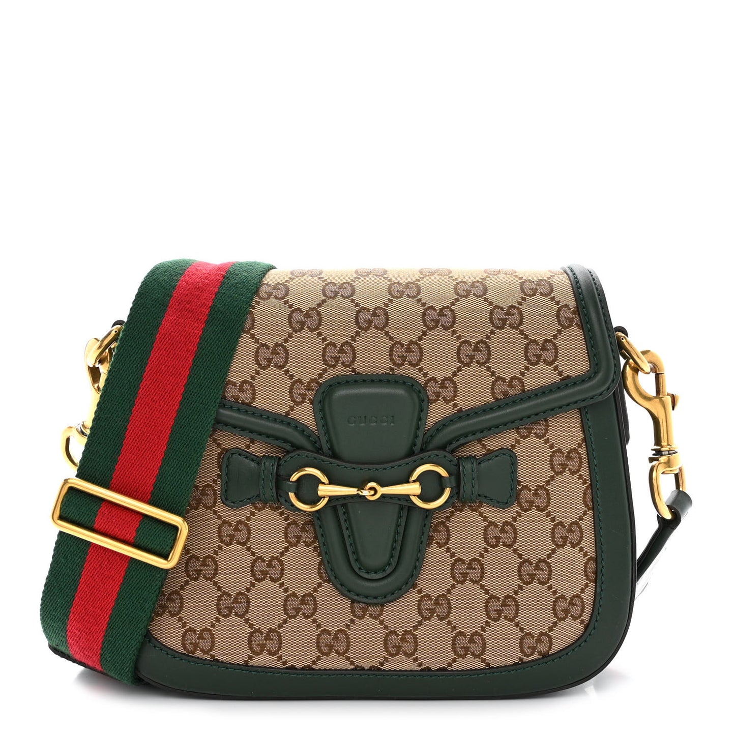 Monogram Calfskin Medium Lady Web Shoulder Bag Beige Green