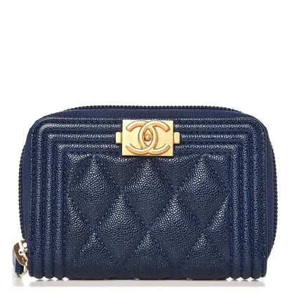 Chanel Caviar Quilted Boy Zip Around Coin Purse Wallet Dark Blue 1 of 8