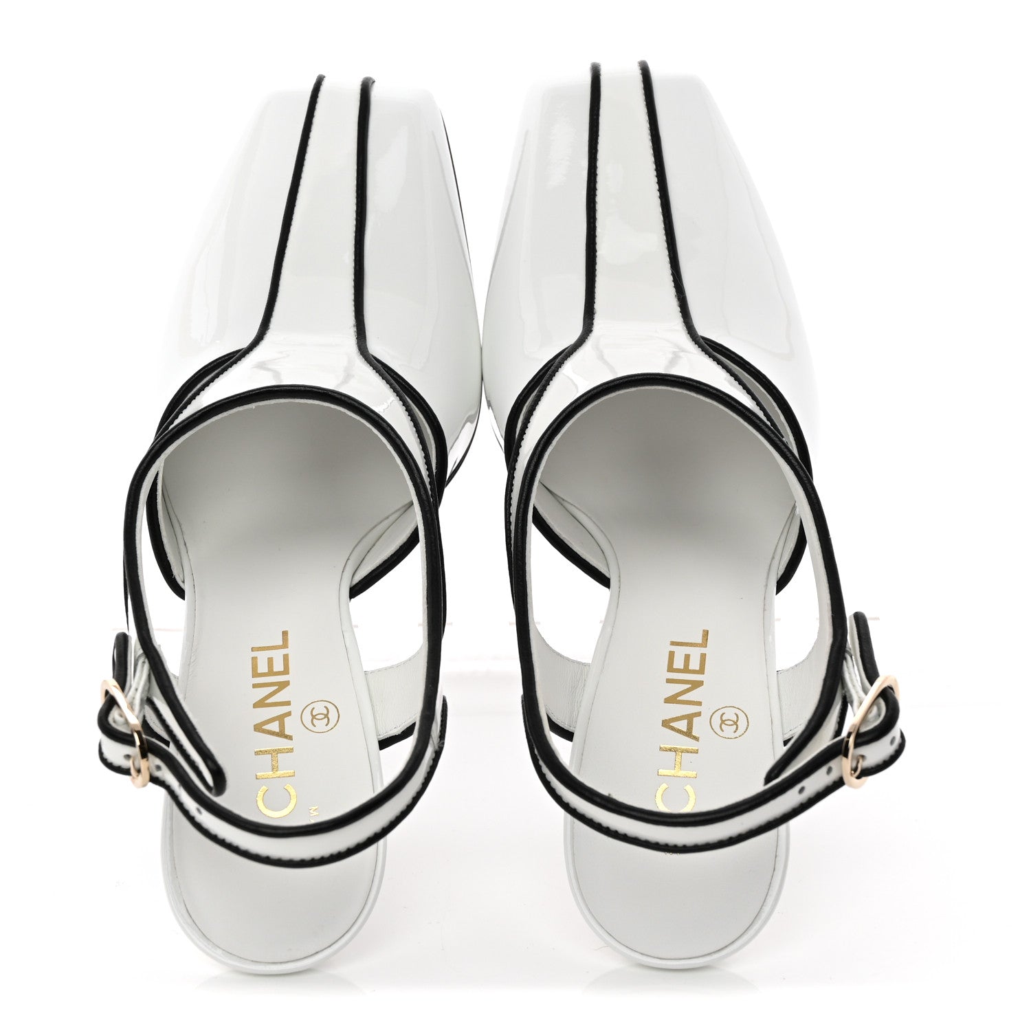Chanel Patent Calfskin Lambskin Slingback Pumps 38.5 White Black 6 of 10