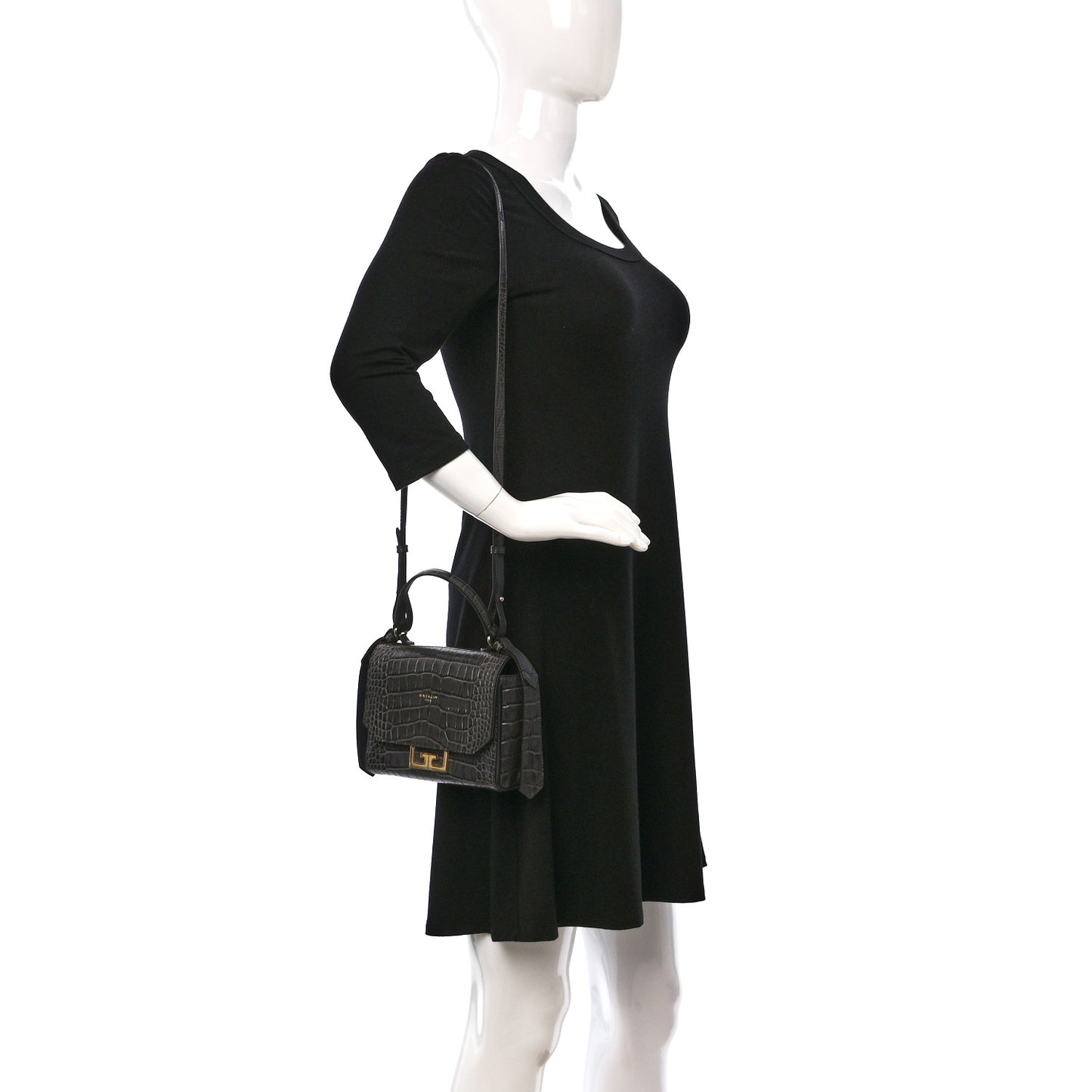 Calfskin Crocodile Embossed Mini Eden Top Handle Storm Grey