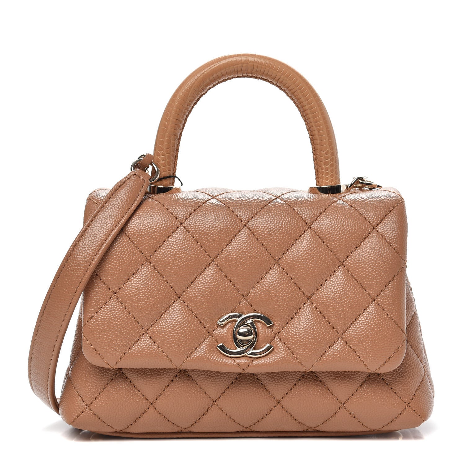 Chanel Caviar Lizard Embossed Quilted Extra Mini Coco Handle Flap Brown 1 of 10