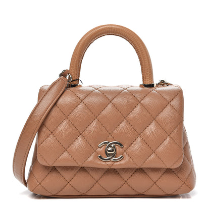 Chanel Caviar Lizard Embossed Quilted Extra Mini Coco Handle Flap Brown 1 of 10