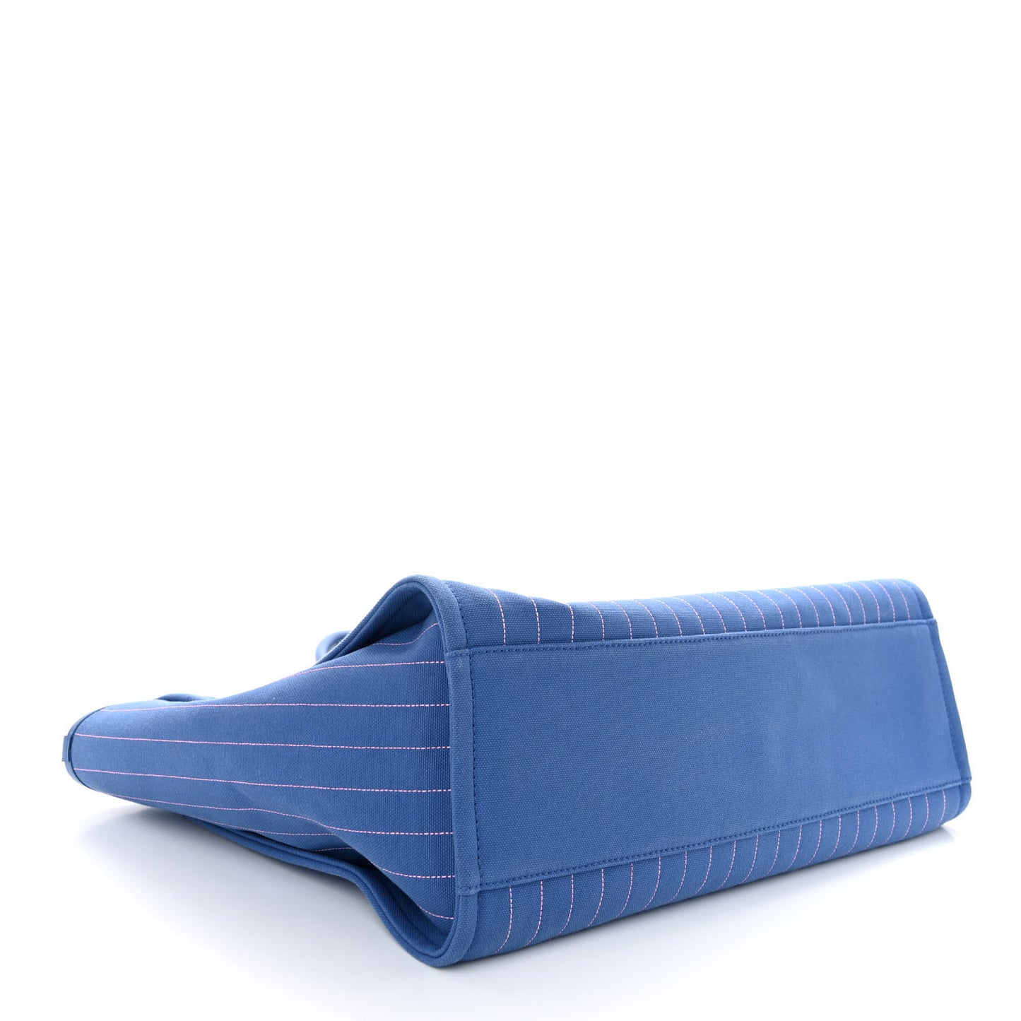 Canvas Calfskin Striped Large Deauville Tote Blue