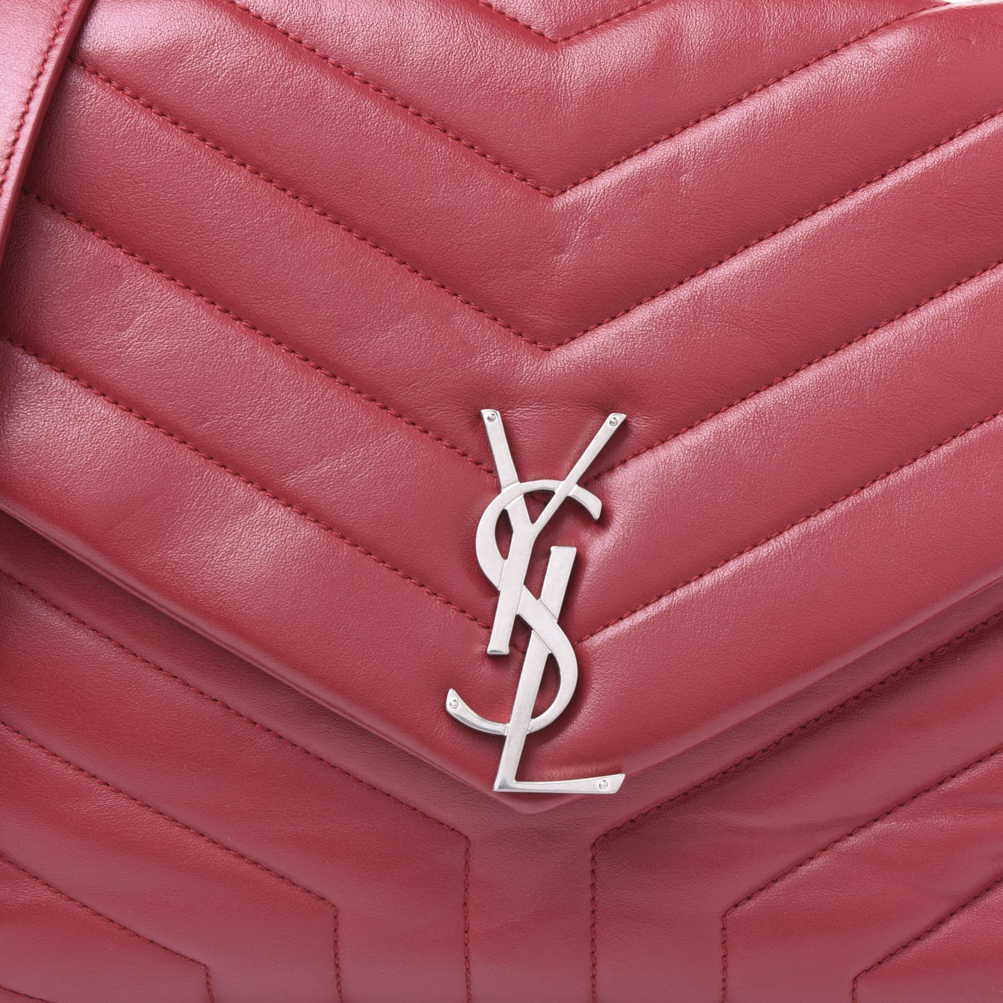 Calfskin Y Quilted Monogram Medium Loulou Chain Satchel Lipstick Red