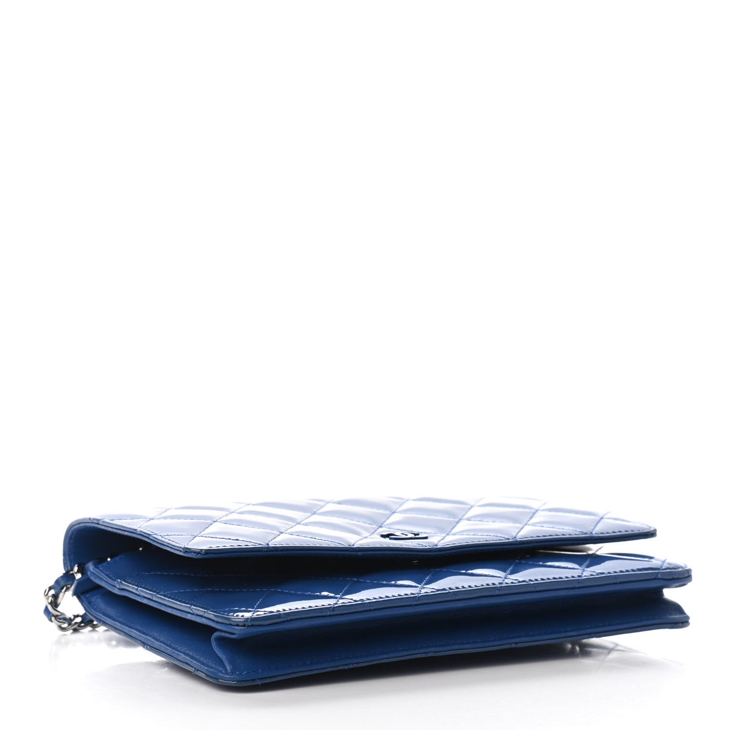 Patent Quilted Wallet On Chain WOC Dark Blue
