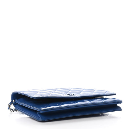 Chanel Patent Quilted Wallet On Chain WOC Dark Blue 3 of 9