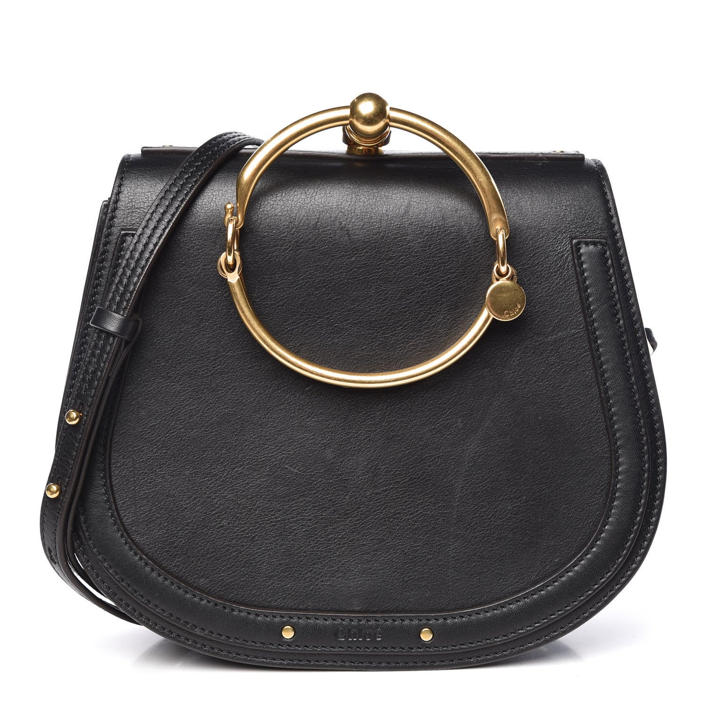 Calfskin Suede Medium Nile Bracelet Bag Black