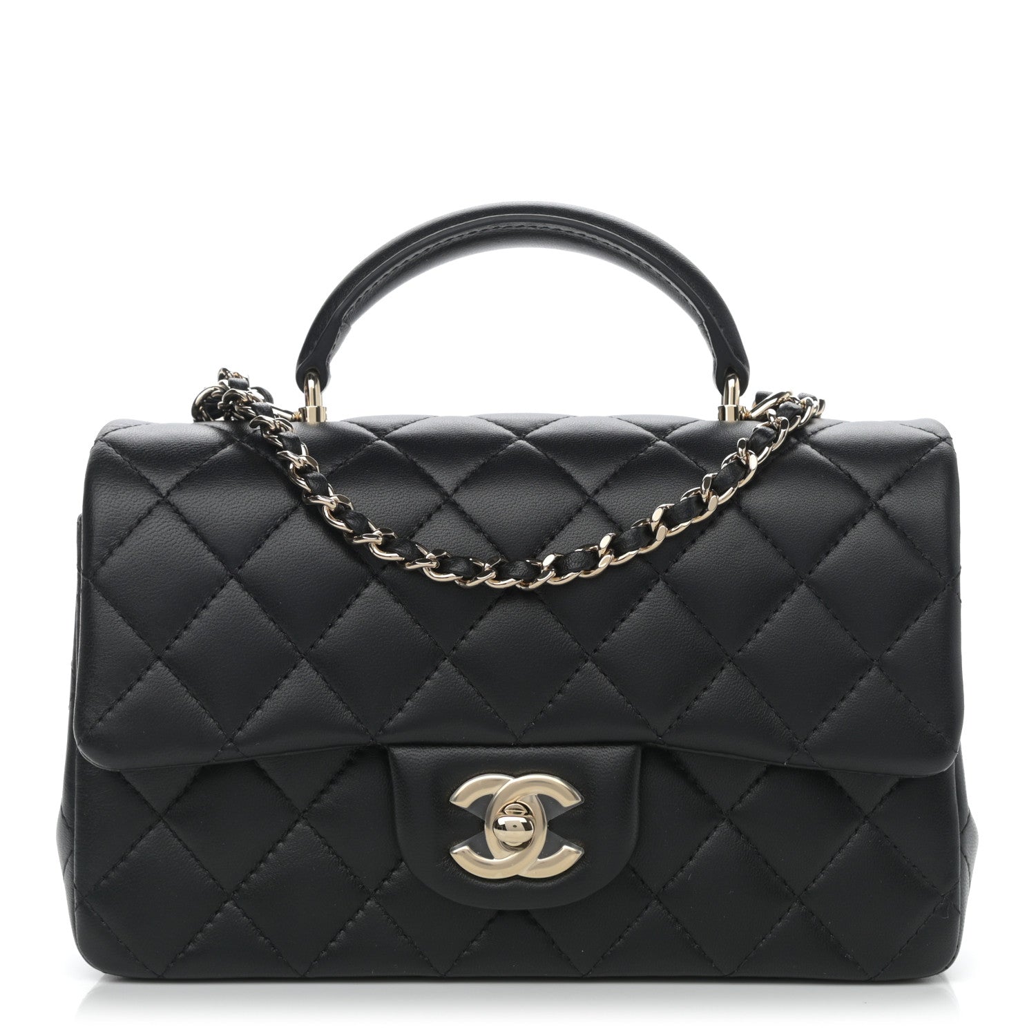 Chanel Lambskin Quilted Mini Top Handle Rectangular Flap Black 1 of 9