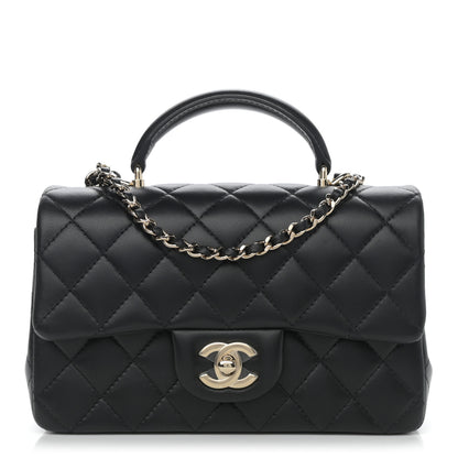 Chanel Lambskin Quilted Mini Top Handle Rectangular Flap Black 1 of 9