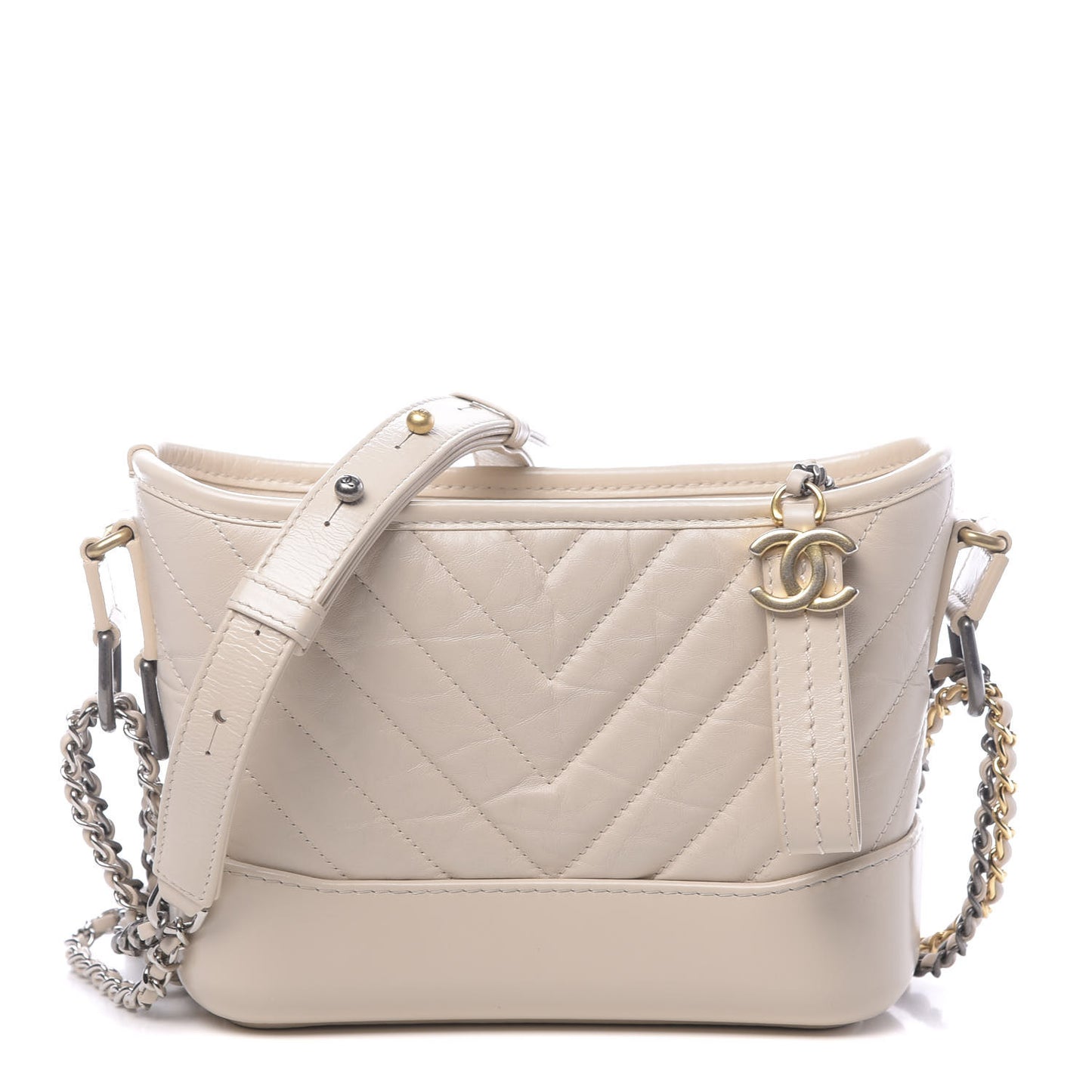 Aged Calfskin Chevron Quilted Small Gabrielle Hobo Beige Clair