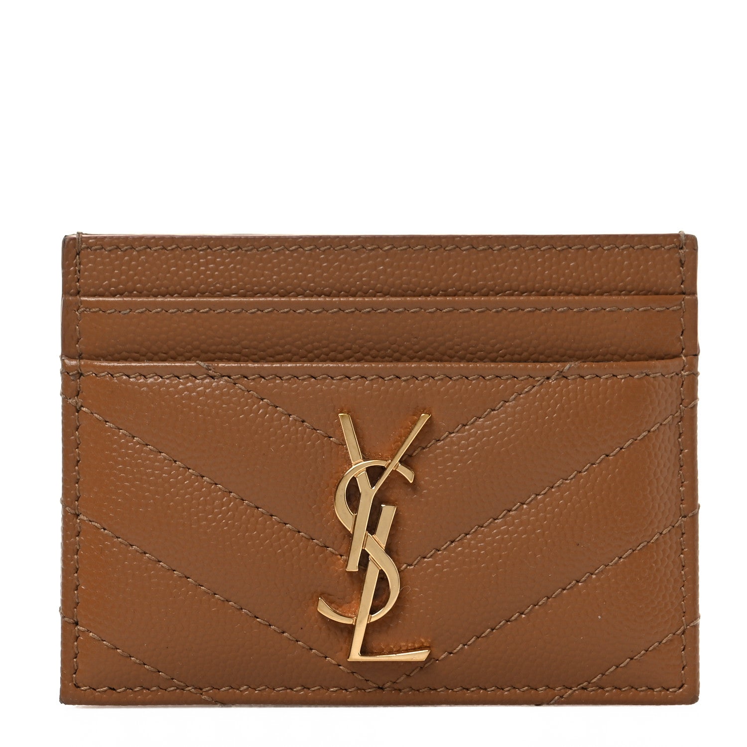 Saint Laurent Grain De Poudre Matelasse Chevron Monogram Credit Card Case Natural Dark 1 of 8