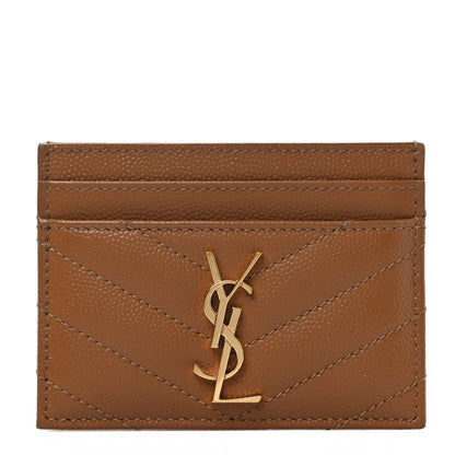 Saint Laurent Grain De Poudre Matelasse Chevron Monogram Credit Card Case Natural Dark 1 of 8