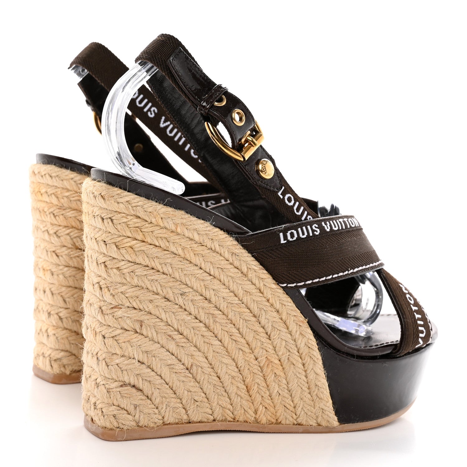 Louis Vuitton Patent Logo Espadrille Wedge Sandals 36 Brown 4 of 14