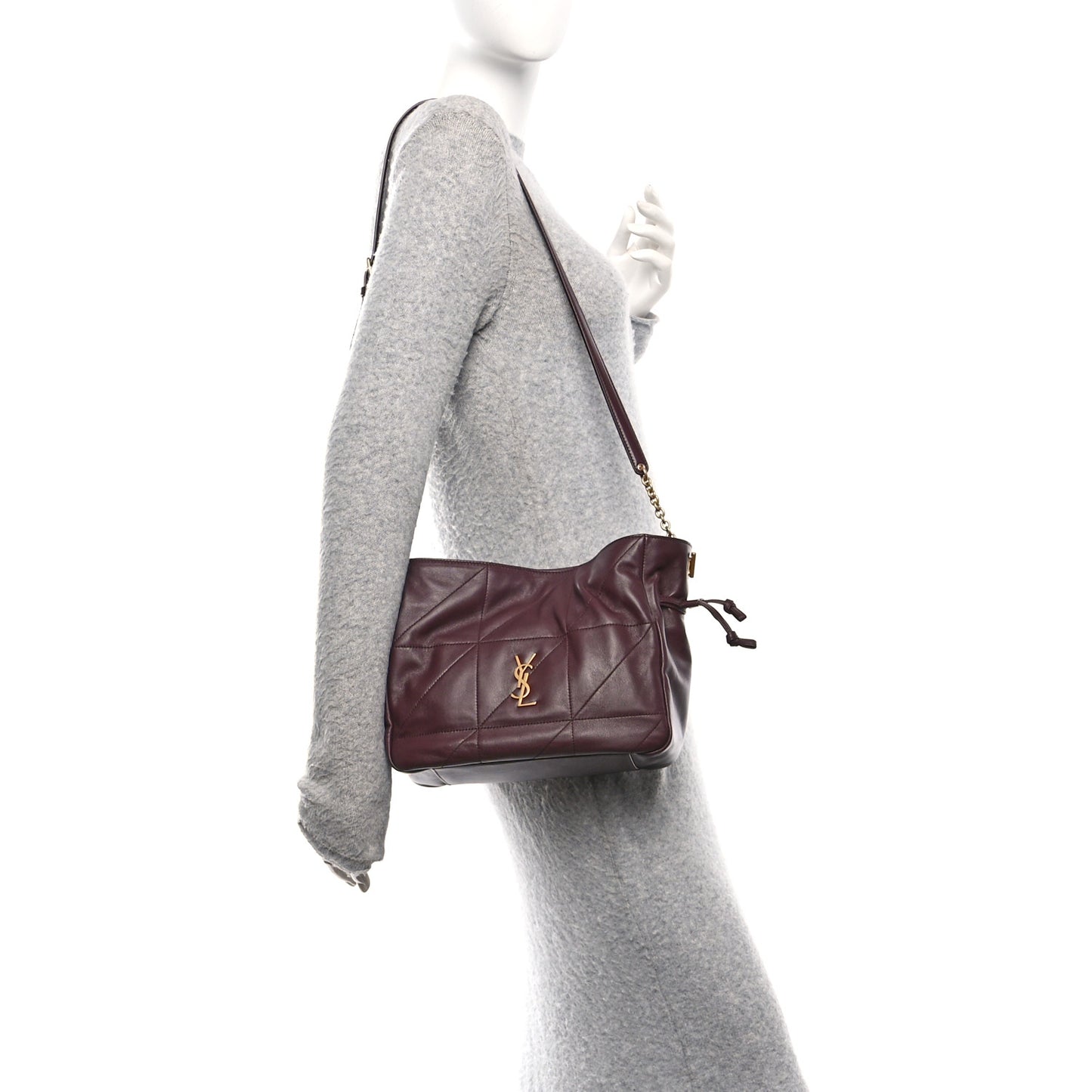 Lambskin Matelasse Monogram Medium Jamie Shoulder Pouch Bag Rouge Cabernet