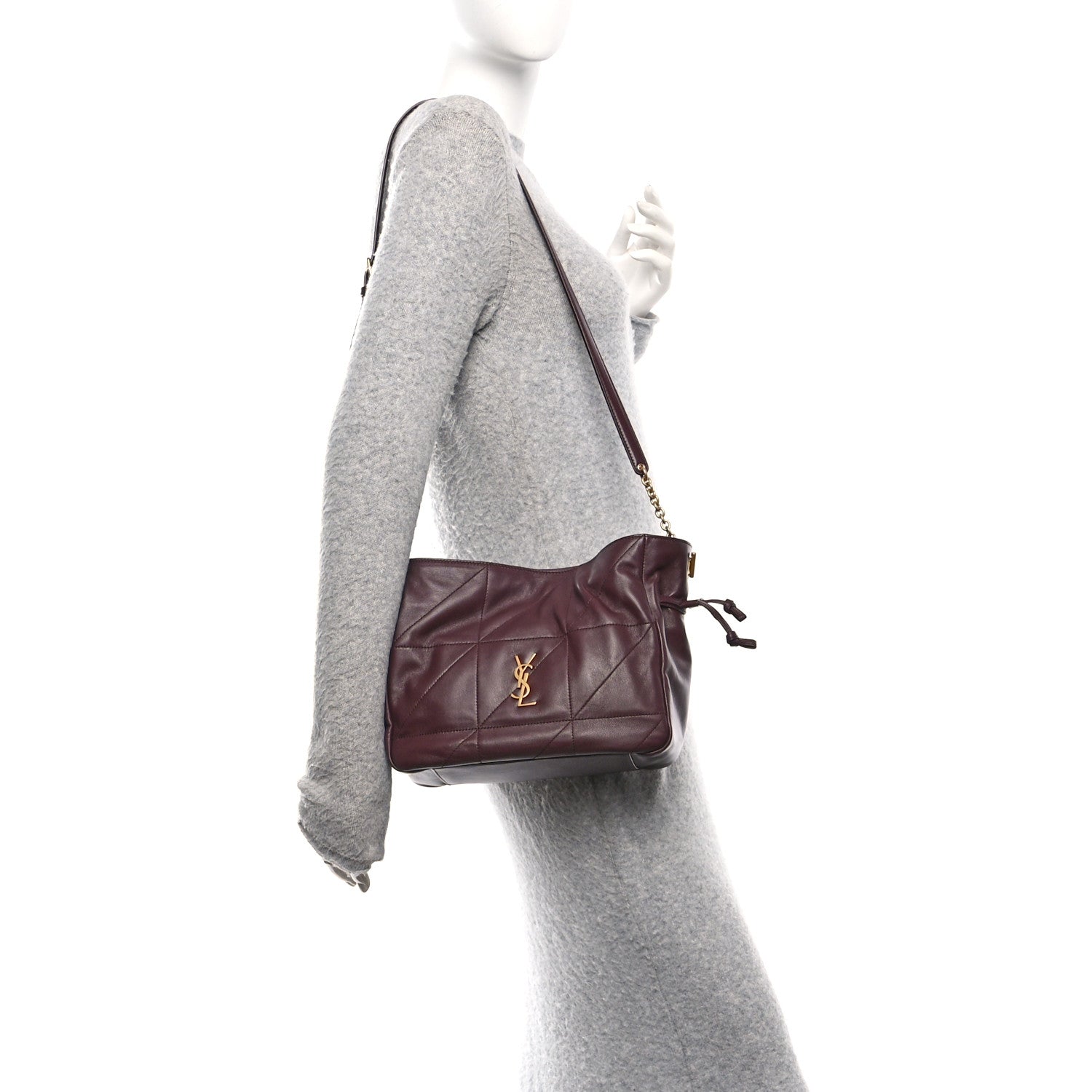 Saint Laurent Lambskin Matelasse Monogram Medium Jamie Shoulder Pouch Bag Rouge Cabernet 2 of 10