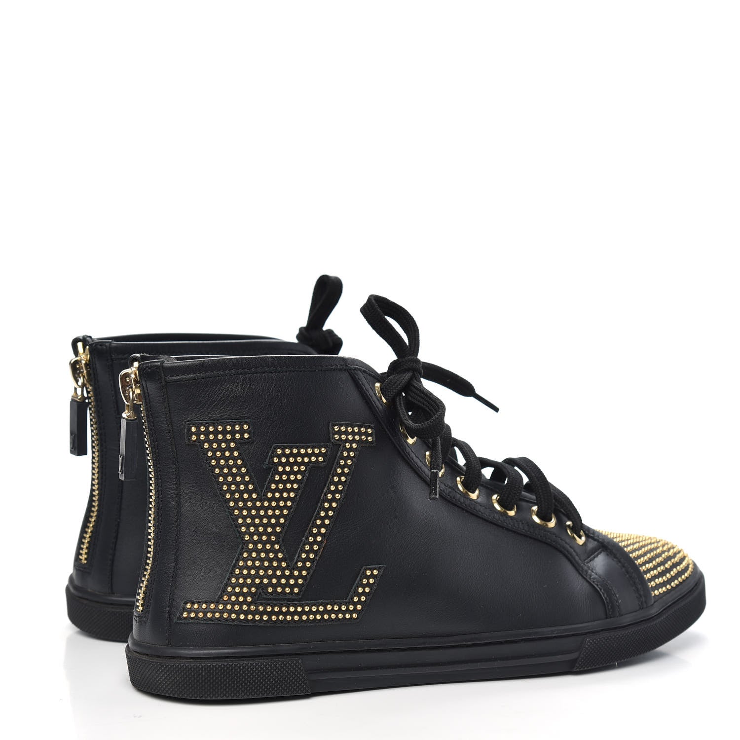 Louis Vuitton Calfskin Studded Punchy High Top Sneakers 36 Black 4 of 9