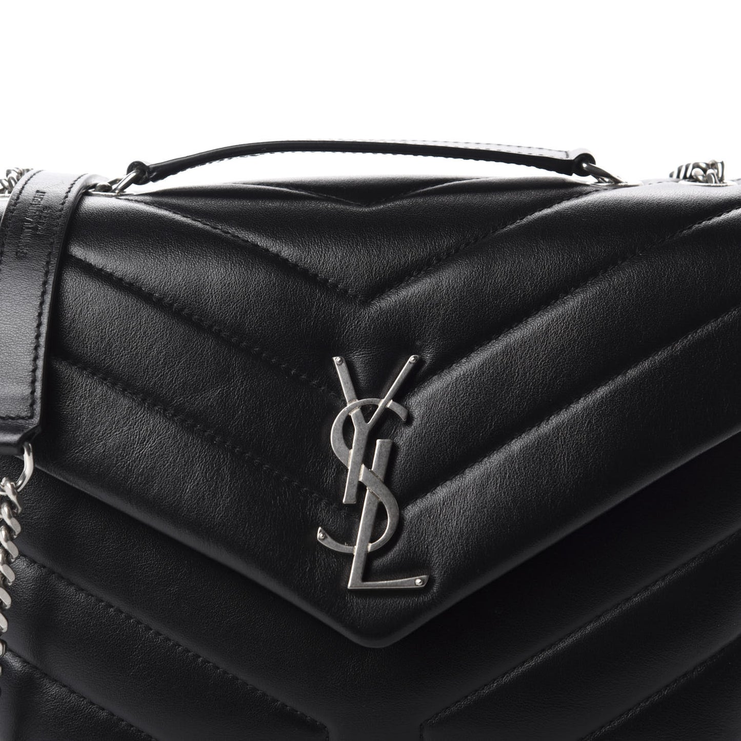 Calfskin Y Quilted Monogram Small Loulou Chain Satchel Black