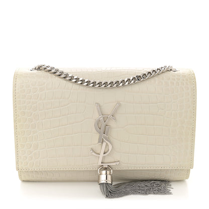 Saint Laurent Calfskin Crocodile Embossed Small Classic Monogram Kate Tassel Satchel Crema Soft 1 of 11