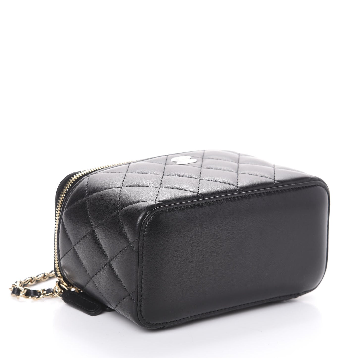 Lambskin Quilted Small Vanity Case With Chain Black