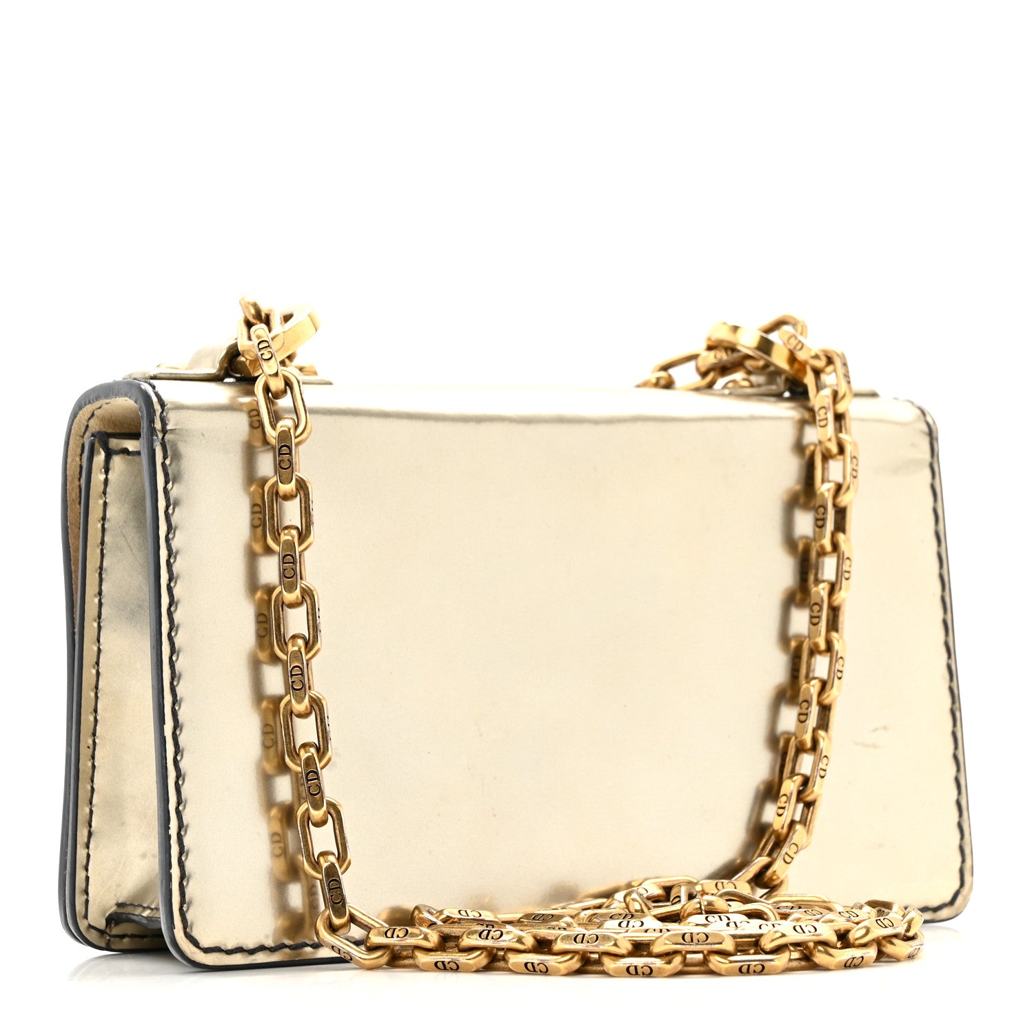 Christian Dior Metallic Calfskin J'Adior Mini Chain Flap Bag Gold