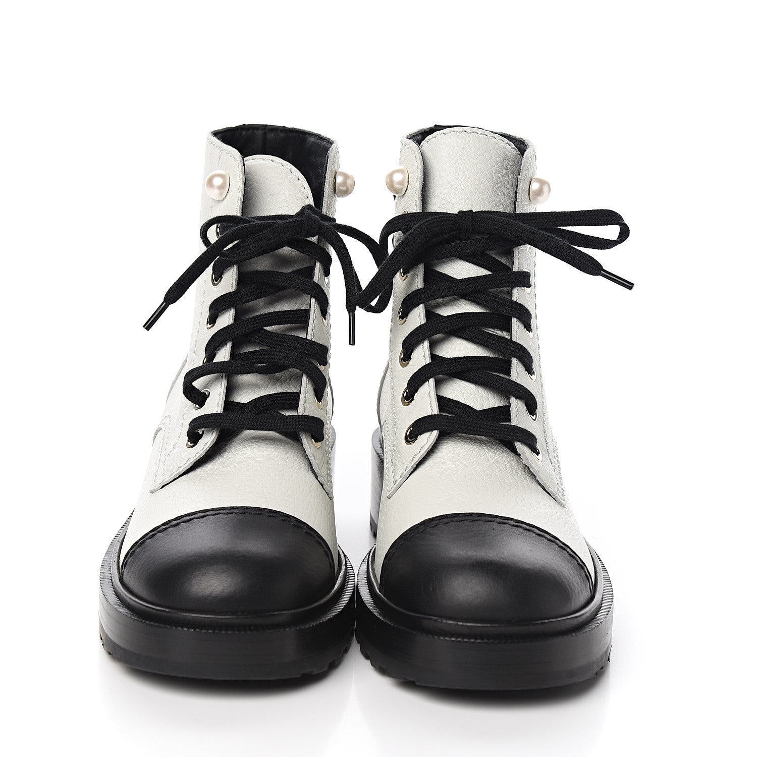 Chanel Lambskin Grained Calfskin CC Cap Toe Short Boots 37.5 White Black 2 of 10