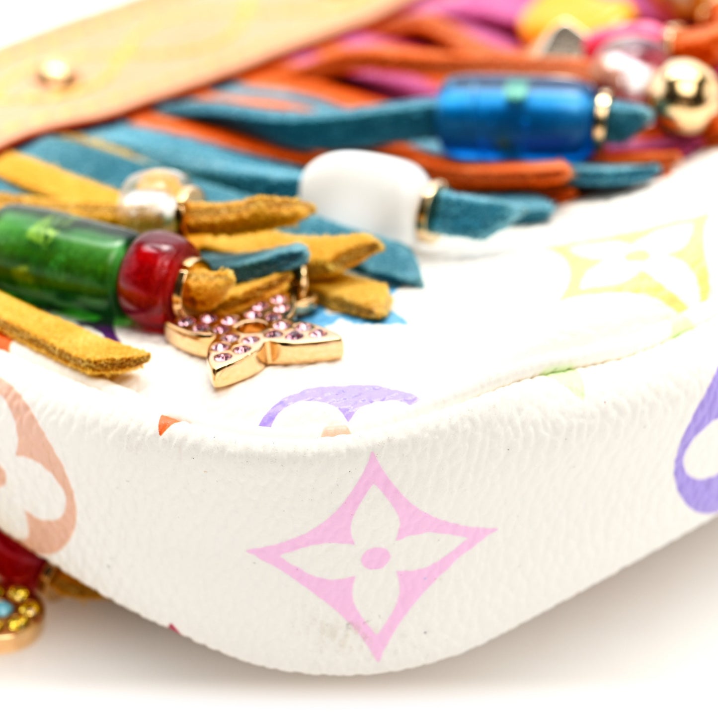 Monogram Multicolor Fringe Bucket Pochette Accessories White