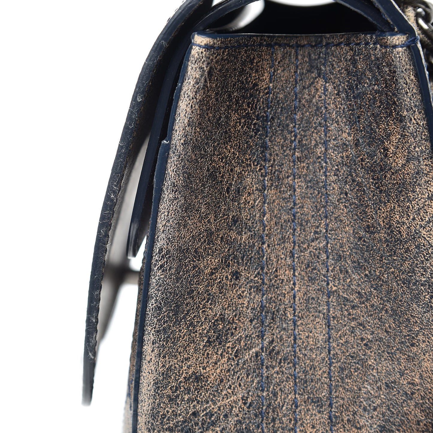 Calfskin Stitched Jumbo Double Flap Brown Blue